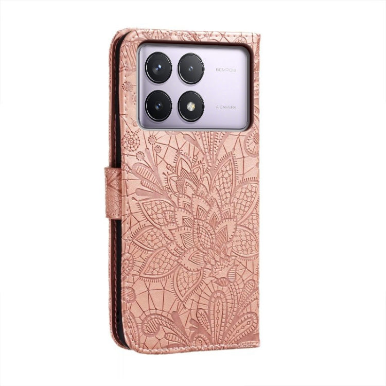 For Xiaomi Redmi K70 Lace Flower Embossing Flip Leather Phone Case(Rose Gold) - K70 Cases by PMC Jewellery | Online Shopping South Africa | PMC Jewellery | Buy Now Pay Later Mobicred