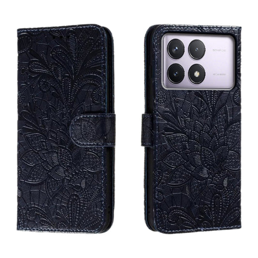 For Xiaomi Redmi K70 Lace Flower Embossing Flip Leather Phone Case(Dark Blue) - K70 Cases by PMC Jewellery | Online Shopping South Africa | PMC Jewellery | Buy Now Pay Later Mobicred