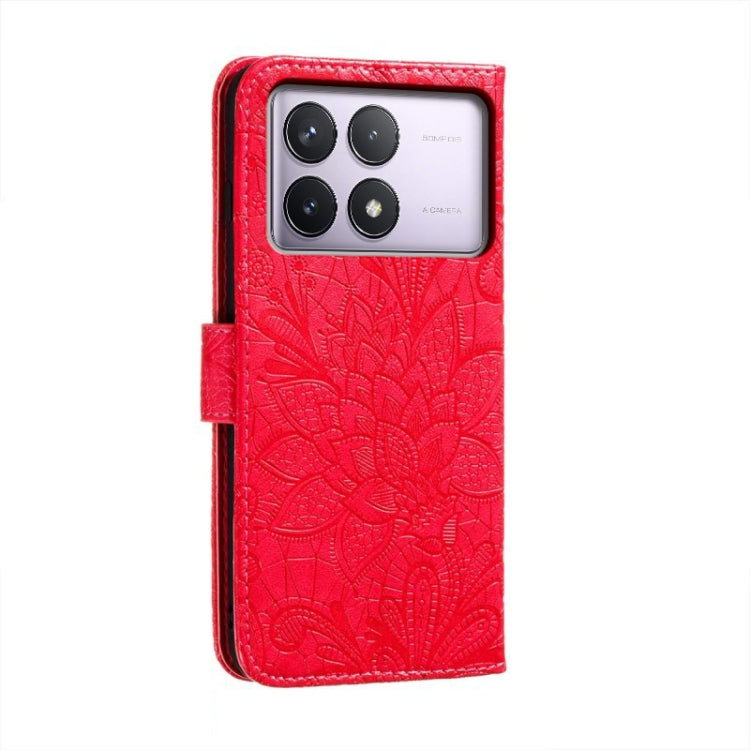 For Xiaomi Redmi K70 Lace Flower Embossing Flip Leather Phone Case(Red) - K70 Cases by PMC Jewellery | Online Shopping South Africa | PMC Jewellery | Buy Now Pay Later Mobicred