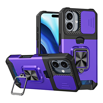 For iPhone 16 Camera Shield Card Slot PC+TPU Phone Case(Purple) - iPhone 16 Cases by PMC Jewellery | Online Shopping South Africa | PMC Jewellery | Buy Now Pay Later Mobicred