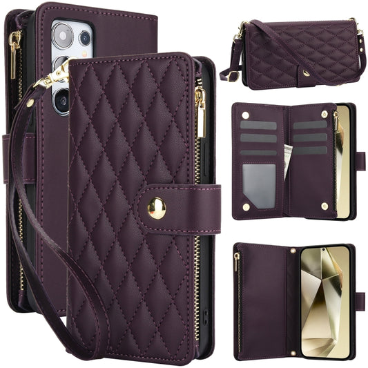 For Samsung Galaxy S24 Ultra 5G YM016 Rhombic Zipper Card Wallet Leather Phone Case with Lanyard(Dark Purple) - Galaxy S24 Ultra 5G Cases by PMC Jewellery | Online Shopping South Africa | PMC Jewellery | Buy Now Pay Later Mobicred