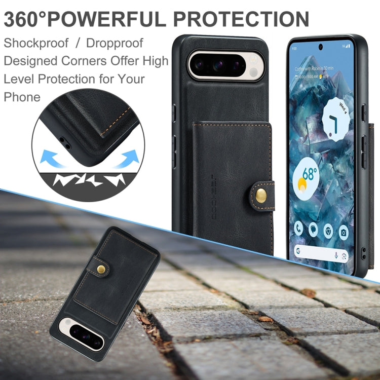 For Google Pixel 9 Pro JEEHOOD J01 Retro Magnetic Detachable Wallet Phone Case(Black) - Google Cases by JEEHOOD | Online Shopping South Africa | PMC Jewellery | Buy Now Pay Later Mobicred