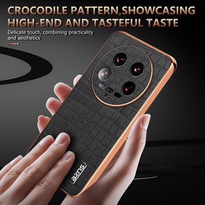 For Xiaomi 14 Ultra AZNS Electroplated Frame Crocodile Texture Full Coverage Phone Case(Brown) - 14 Ultra Cases by AZNS | Online Shopping South Africa | PMC Jewellery | Buy Now Pay Later Mobicred