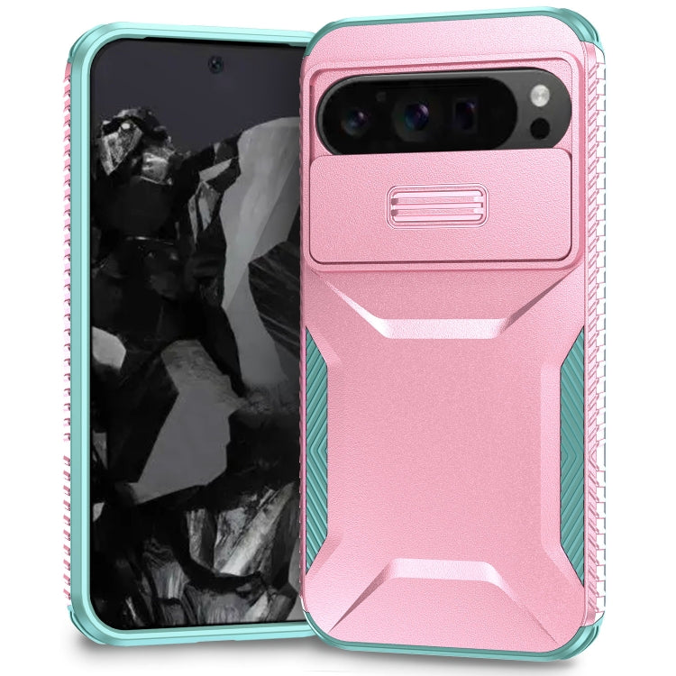 For Google Pixel 9 Pro XL Sliding Camshield Phone Case(Pink + Grey Green) - Google Cases by PMC Jewellery | Online Shopping South Africa | PMC Jewellery | Buy Now Pay Later Mobicred