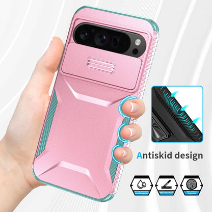 For Google Pixel 9 Pro XL Sliding Camshield Phone Case(Pink + Grey Green) - Google Cases by PMC Jewellery | Online Shopping South Africa | PMC Jewellery | Buy Now Pay Later Mobicred