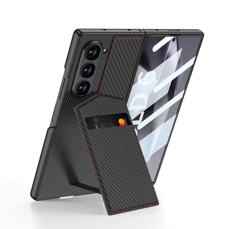 For Samsung Galaxy Z Fold6 GKK Integrated Rotor Bracket Recessed Card Bag Phone Case(Carbon Fibre Texture) - Galaxy Z Fold6 5G Cases by GKK | Online Shopping South Africa | PMC Jewellery | Buy Now Pay Later Mobicred