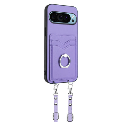 For Google Pixel 9 / 9 Pro R20 Crossbody Rope Ring Card Holder Phone Case(Purple) - Google Cases by PMC Jewellery | Online Shopping South Africa | PMC Jewellery | Buy Now Pay Later Mobicred