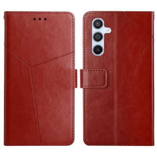 For Samsung Galaxy S25 5G Y-shaped Pattern Flip Leather Phone Case(Brown) - Galaxy S25 5G Cases by PMC Jewellery | Online Shopping South Africa | PMC Jewellery | Buy Now Pay Later Mobicred