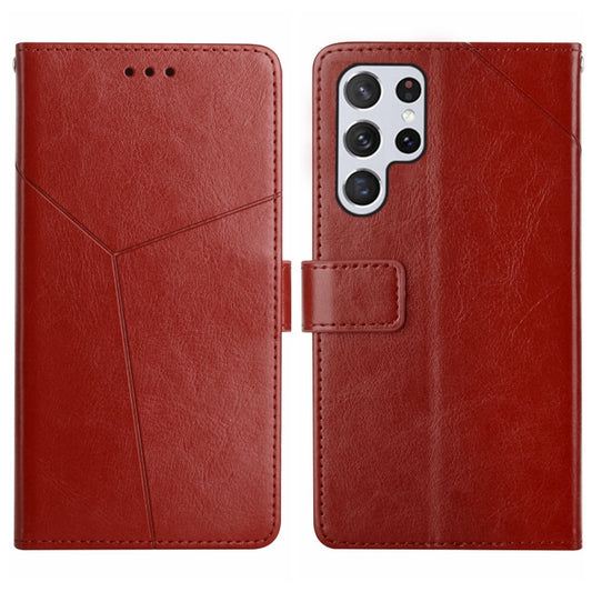 For Samsung Galaxy S25 Ultra 5G Y-shaped Pattern Flip Leather Phone Case(Brown) - Galaxy S25 Ultra 5G Cases by PMC Jewellery | Online Shopping South Africa | PMC Jewellery | Buy Now Pay Later Mobicred