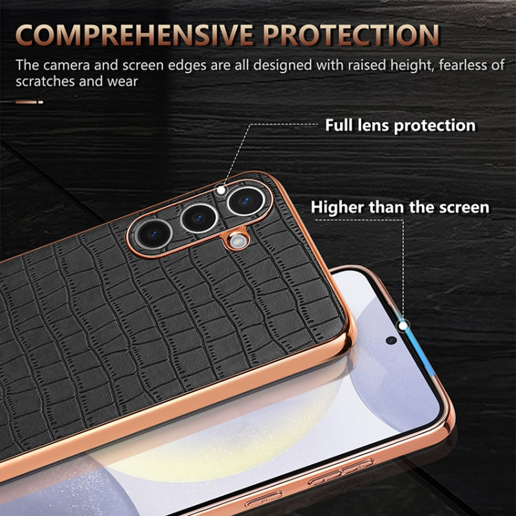 For Samsung Galaxy S25+ 5G AZNS Electroplated Frame Crocodile Texture Full Coverage Phone Case(White) - free shipping - PMC Jewellery - Order now!