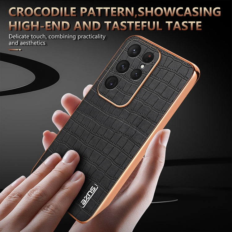For Samsung Galaxy S25 Ultra 5G AZNS Electroplated Frame Crocodile Texture Full Coverage Phone Case(Green) - free shipping - PMC Jewellery - Order now!