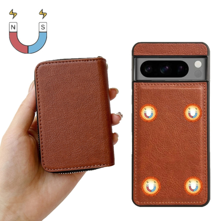 For Google Pixel 9 Pro XL Solid Color Zipper 11-Card Slots Bag Phone Case with Lanyard(Brown) - Google Cases by PMC Jewellery | Online Shopping South Africa | PMC Jewellery | Buy Now Pay Later Mobicred