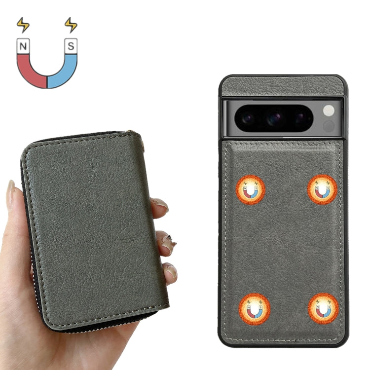 For Google Pixel 8a Solid Color Zipper 11-Card Slots Bag Phone Case with Lanyard(Grey) - Google Cases by PMC TechLife | Online Shopping South Africa | PMC TechLife | Buy Now Pay Later Mobicred