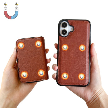 For iPhone 16 Solid Color Zipper 11-Card Slots Bag Phone Case with Lanyard(Brown) - iPhone 16 Cases by PMC Jewellery | Online Shopping South Africa | PMC Jewellery | Buy Now Pay Later Mobicred