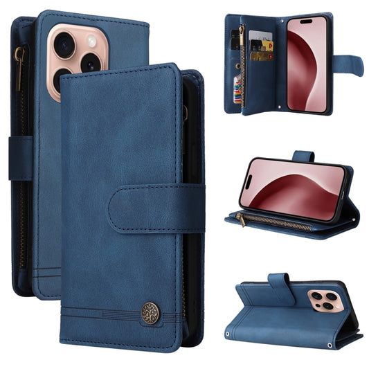 For iPhone 16 Pro Skin Feel Multi-Card Wallet Zipper Leather Phone Case(Blue) - iPhone 16 Pro Cases by PMC Jewellery | Online Shopping South Africa | PMC Jewellery | Buy Now Pay Later Mobicred