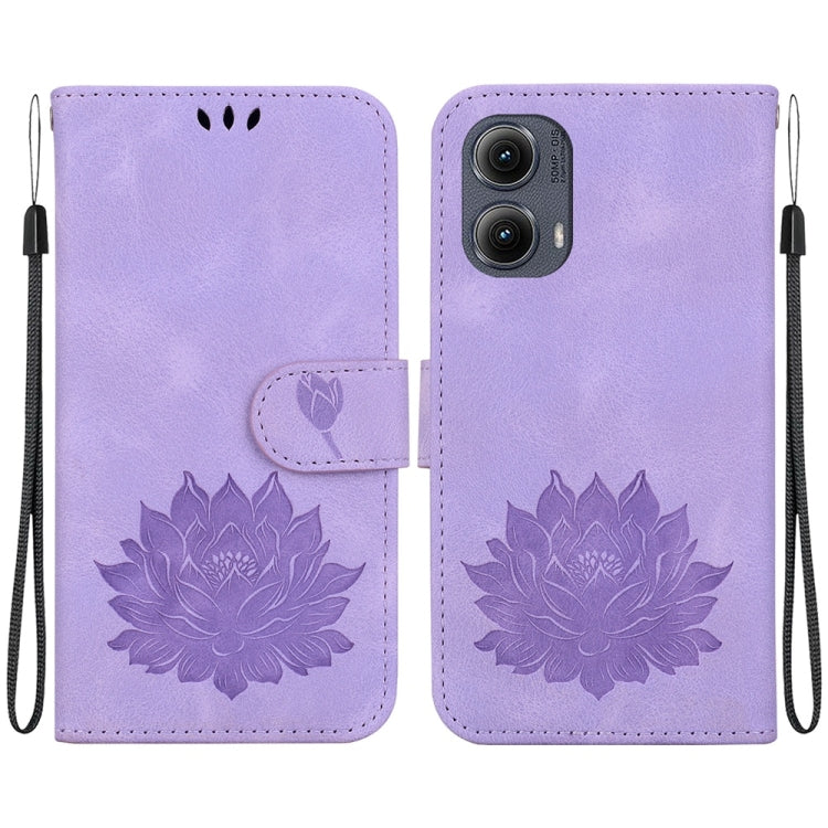 For Motorola Edge 2024 Lotus Embossed Leather Phone Case(Purple) - Motorola Cases by PMC Jewellery | Online Shopping South Africa | PMC Jewellery | Buy Now Pay Later Mobicred