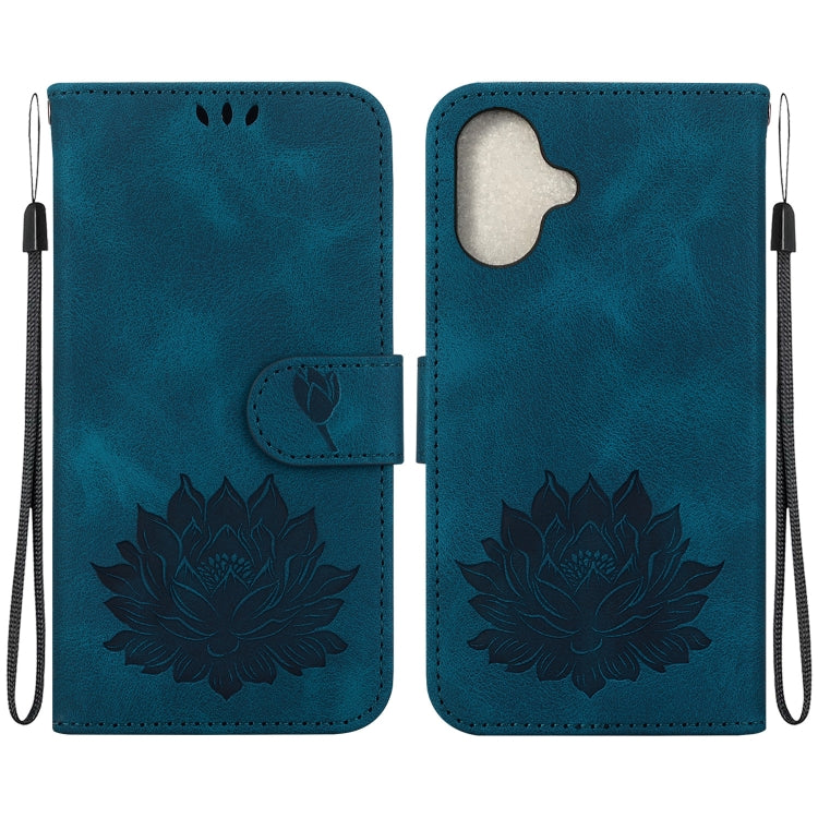 For iPhone 16 Lotus Embossed Leather Phone Case(Dark Blue) - iPhone 16 Cases by PMC Jewellery | Online Shopping South Africa | PMC Jewellery | Buy Now Pay Later Mobicred