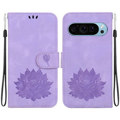 For Google Pixel 9 Lotus Embossed Leather Phone Case(Purple) - Google Cases by PMC Jewellery | Online Shopping South Africa | PMC Jewellery | Buy Now Pay Later Mobicred