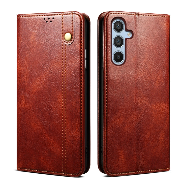 For Samsung Galaxy S25+ 5G Oil Wax Crazy Horse Texture Leather Phone Case(Brown) - Galaxy S25+ 5G Cases by PMC Jewellery | Online Shopping South Africa | PMC Jewellery | Buy Now Pay Later Mobicred