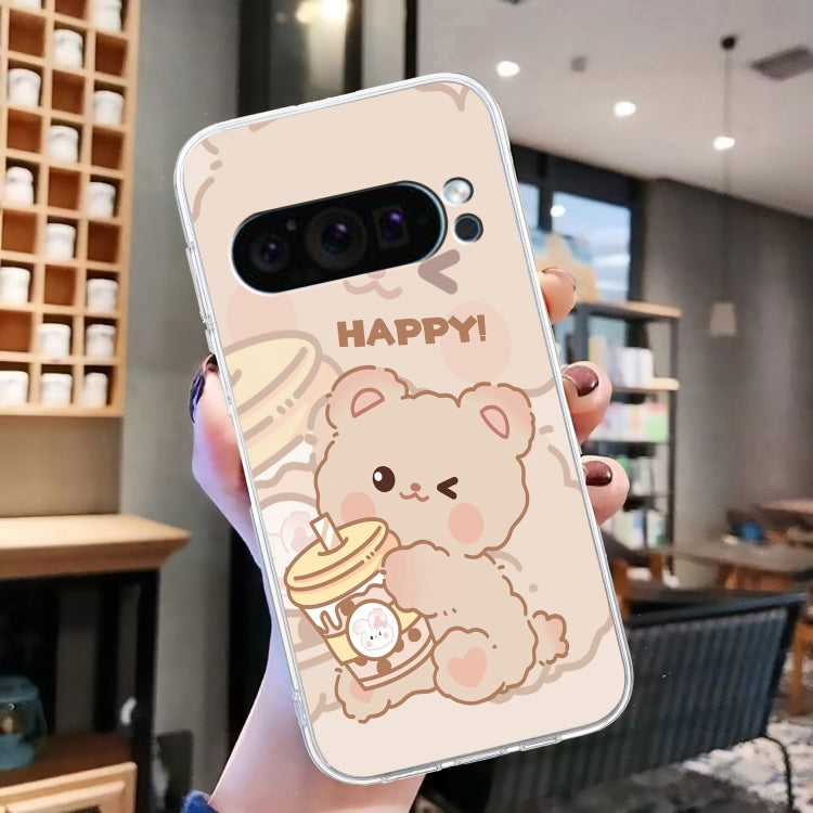 For Google Pixel 9 Colored Drawing Pattern Transparent TPU Phone Case(Bear) - Google Cases by PMC Jewellery | Online Shopping South Africa | PMC Jewellery | Buy Now Pay Later Mobicred