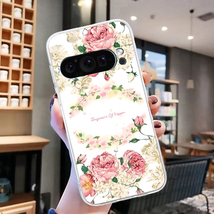 For Google Pixel 9 Pro Colored Drawing Pattern Transparent TPU Phone Case(Rose) - Google Cases by PMC Jewellery | Online Shopping South Africa | PMC Jewellery | Buy Now Pay Later Mobicred