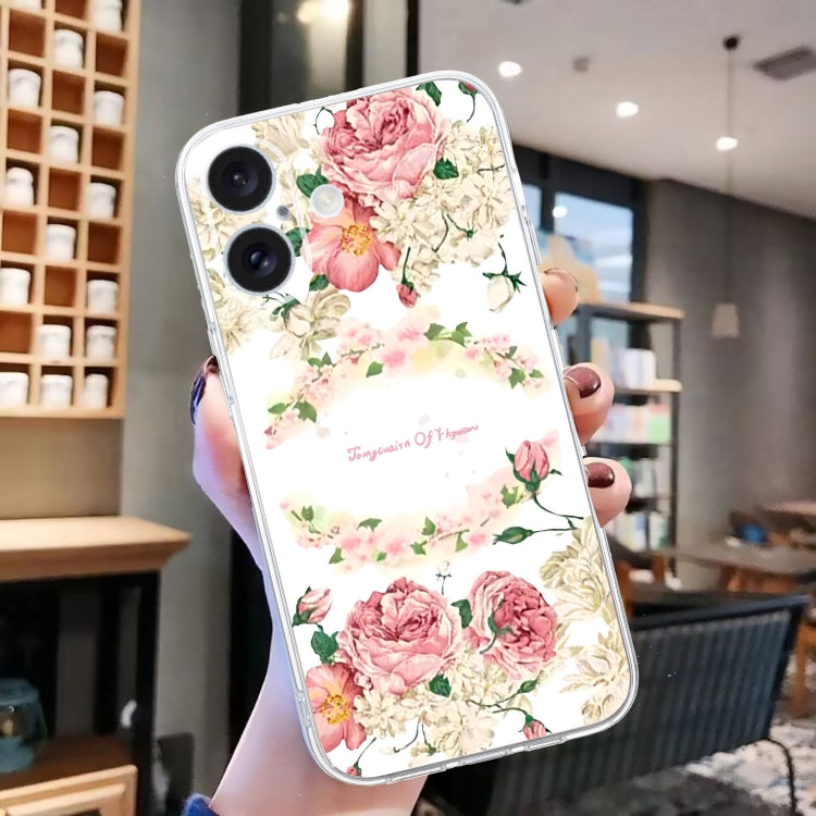 For iPhone 16 Colored Drawing Pattern Transparent TPU Phone Case(Rose) - free shipping - PMC TechLife - Order now!