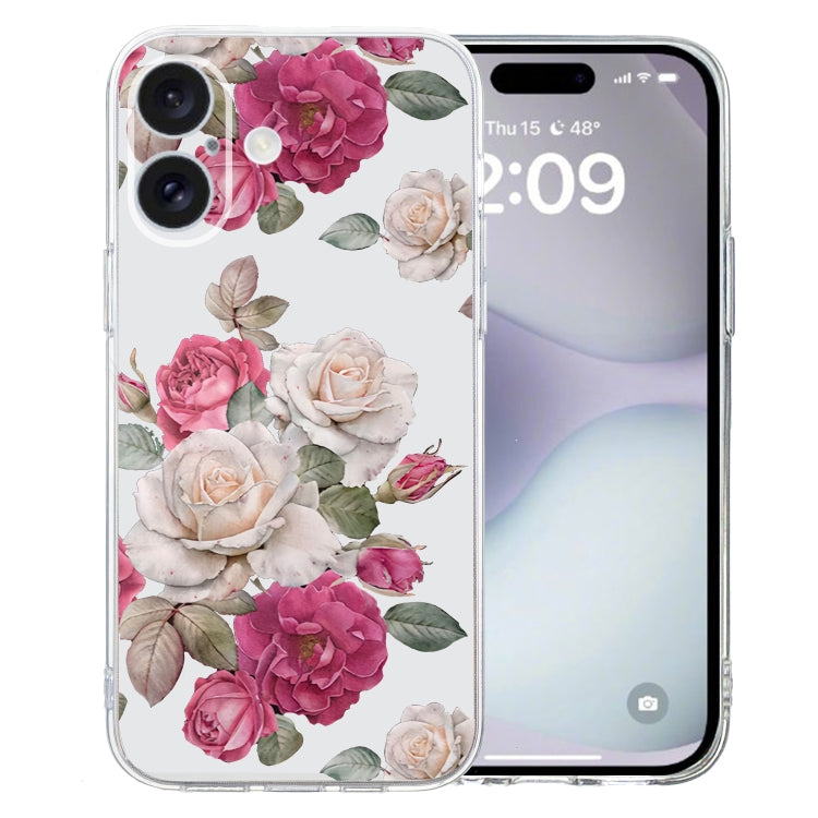 For iPhone 16 Colored Drawing Pattern Transparent TPU Phone Case(Peony) - free shipping - PMC TechLife - Order now!