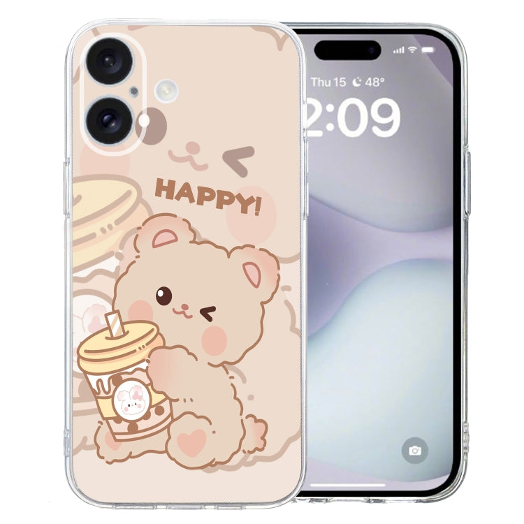 For iPhone 16 Colored Drawing Pattern Transparent TPU Phone Case(Bear) - iPhone 16 Cases by PMC Jewellery | Online Shopping South Africa | PMC Jewellery | Buy Now Pay Later Mobicred