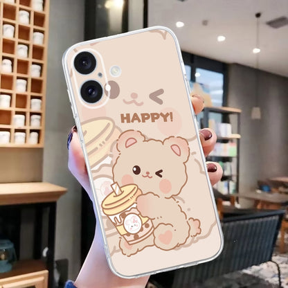 For iPhone 16 Plus Colored Drawing Pattern Transparent TPU Phone Case(Bear) - iPhone 16 Plus Cases by PMC Jewellery | Online Shopping South Africa | PMC Jewellery | Buy Now Pay Later Mobicred