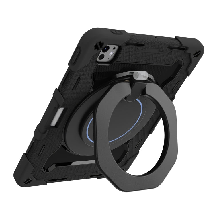 For iPad Pro 11 2024 Armor Portable Rotating Ring Holder Silicone Tablet Case with Pen Slot(Black) - iPad Pro 11 2024 Cases by PMC Jewellery | Online Shopping South Africa | PMC Jewellery | Buy Now Pay Later Mobicred