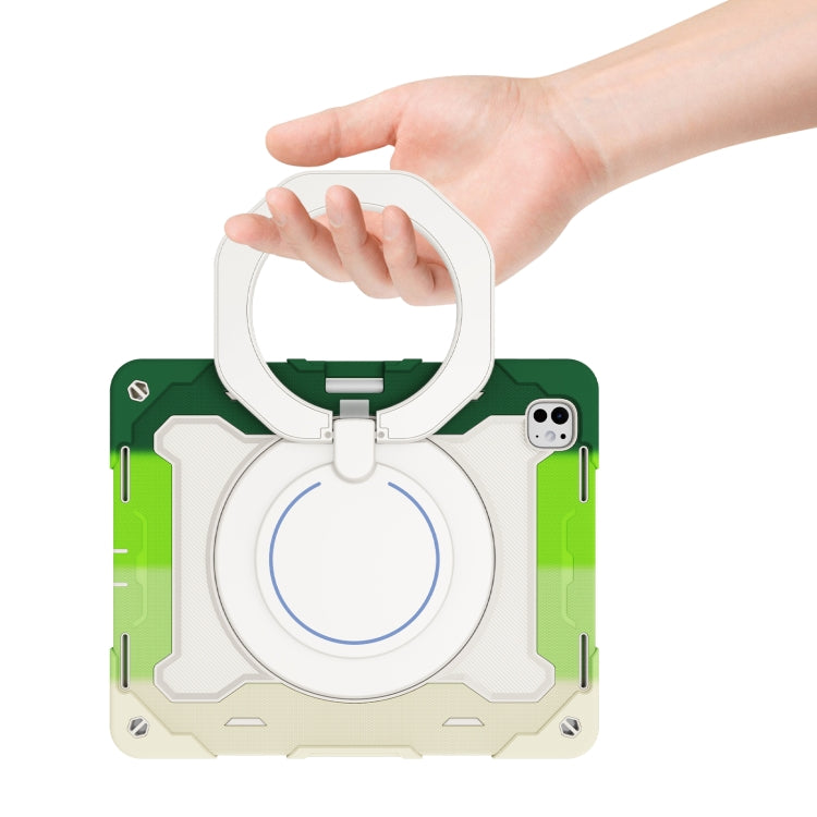 For iPad Pro 13 2024 Armor Portable Rotating Ring Holder Silicone Tablet Case with Pen Slot(Colorful Green) - iPad Pro 13 2024 Cases by PMC Jewellery | Online Shopping South Africa | PMC Jewellery | Buy Now Pay Later Mobicred