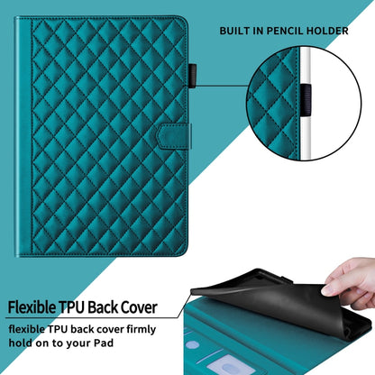 For Samsung Galaxy Tab S9 FE+ / S9+ Rhombus Lattice Leather Tablet Case(Dark Green) - Galaxy Tab S9 FE+ by PMC Jewellery | Online Shopping South Africa | PMC Jewellery | Buy Now Pay Later Mobicred