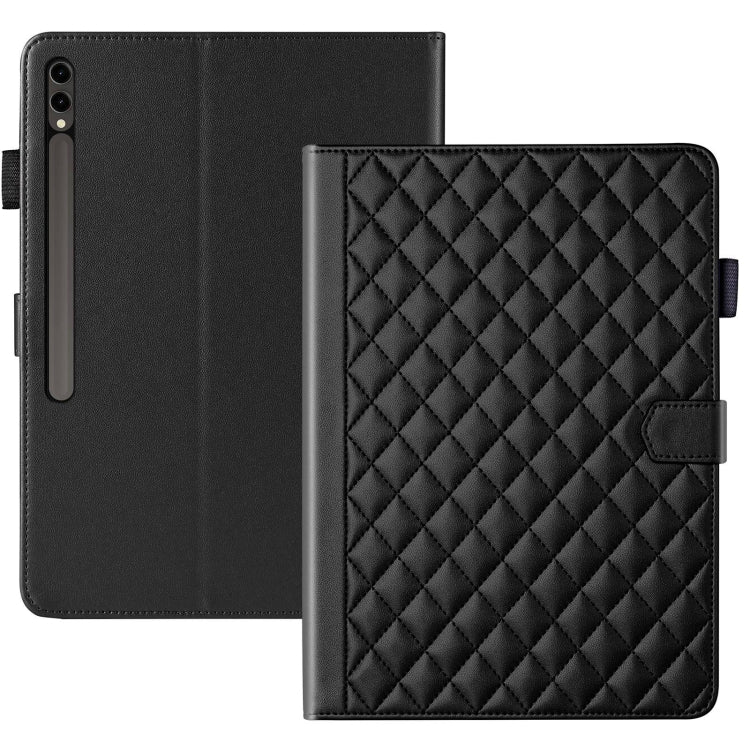 For Samsung Galaxy Tab S9 FE+ / S9+ Rhombus Lattice Leather Tablet Case(Black) - Galaxy Tab S9 FE+ by PMC Jewellery | Online Shopping South Africa | PMC Jewellery | Buy Now Pay Later Mobicred