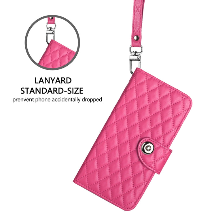 For Blackview A52 Rhombic Texture Flip Leather Phone Case with Lanyard(Rose Red) - More Brand by PMC TechLife | Online Shopping South Africa | PMC TechLife | Buy Now Pay Later Mobicred
