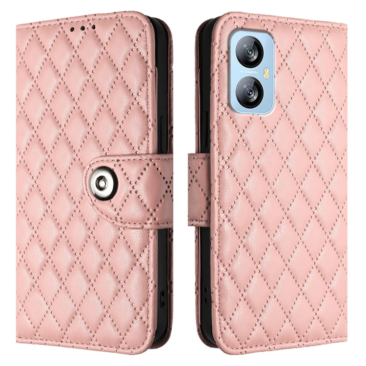 For Blackview A52 Rhombic Texture Flip Leather Phone Case with Lanyard(Coral Pink) - More Brand by PMC Jewellery | Online Shopping South Africa | PMC Jewellery | Buy Now Pay Later Mobicred