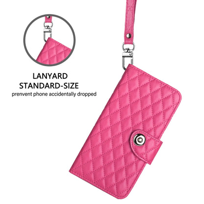 For Blackview Color 8 Rhombic Texture Flip Leather Phone Case with Lanyard(Rose Red) - More Brand by PMC Jewellery | Online Shopping South Africa | PMC Jewellery | Buy Now Pay Later Mobicred