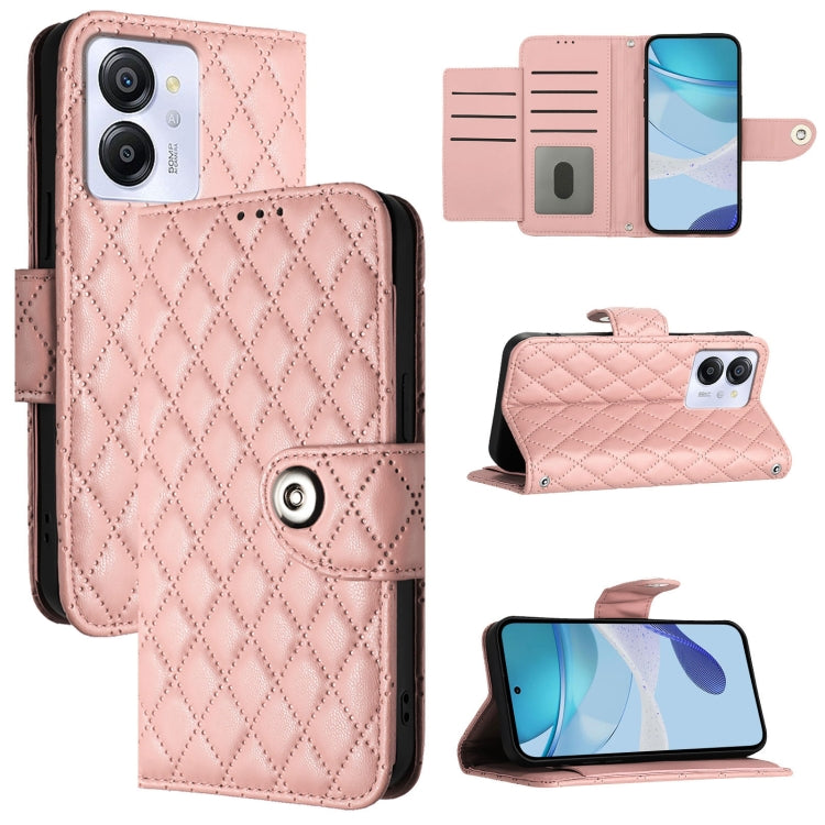 For Blackview Color 8 Rhombic Texture Flip Leather Phone Case with Lanyard(Coral Pink) - More Brand by PMC Jewellery | Online Shopping South Africa | PMC Jewellery | Buy Now Pay Later Mobicred