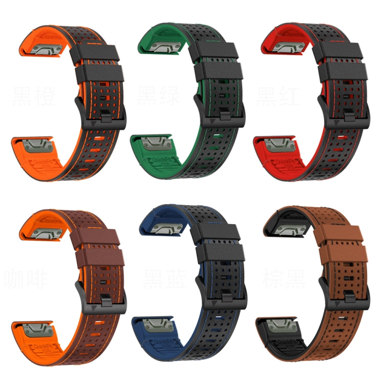 For Garmin Fenix 7X 26mm Dot Hole Silicone Leather Quick Release Watch Band(Black Green) - free shipping - PMc TechLife - Order now!