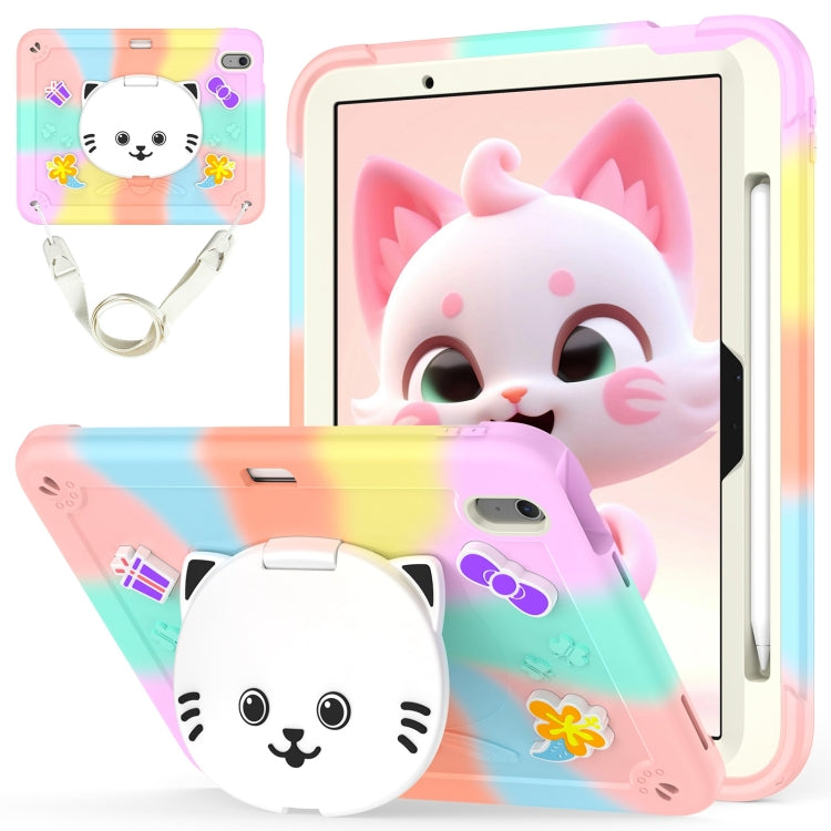 For iPad Air 11 2024 Cat Holder Silicone Hybrid PC Tablet Case with Strap(Colorful Rose Gold) - iPad Air 11 2024 Cases by PMC Jewellery | Online Shopping South Africa | PMC Jewellery | Buy Now Pay Later Mobicred