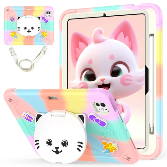 For iPad Pro 11 2024 Cat Holder Silicone Hybrid PC Tablet Case with Strap(Colorful Rose Gold) - iPad Pro 11 2024 Cases by PMC Jewellery | Online Shopping South Africa | PMC Jewellery | Buy Now Pay Later Mobicred