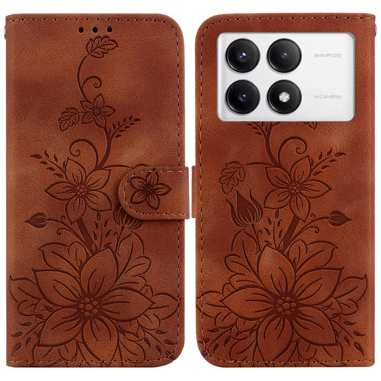 For Xiaomi Redmi K70 / K70 Pro Lily Embossed Leather Phone Case(Brown) - K70 Cases by PMC Jewellery | Online Shopping South Africa | PMC Jewellery | Buy Now Pay Later Mobicred