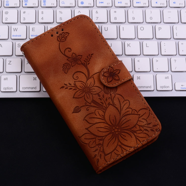 For Xiaomi Redmi K70 / K70 Pro Lily Embossed Leather Phone Case(Brown) - K70 Cases by PMC Jewellery | Online Shopping South Africa | PMC Jewellery | Buy Now Pay Later Mobicred