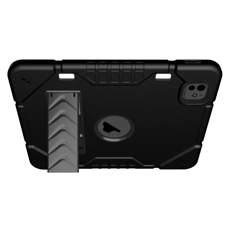 For iPad Pro 11 2024 Armor Holder Silicone Hybrid PC Tablet Case(Black) - iPad Pro 11 2024 Cases by PMC TechLife | Online Shopping South Africa | PMC TechLife | Buy Now Pay Later Mobicred
