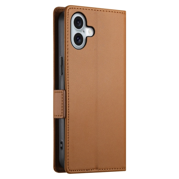 For iPhone 16 Plus Side Buckle Magnetic Frosted Leather Phone Case(Brown) - iPhone 16 Plus Cases by PMC Jewellery | Online Shopping South Africa | PMC Jewellery | Buy Now Pay Later Mobicred