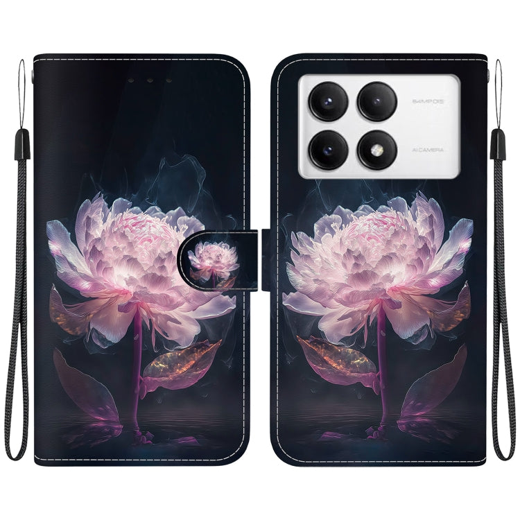 For Xiaomi Redmi K70 Pro / K70 Crystal Texture Colored Drawing Leather Phone Case(Purple Peony) - K70 Cases by PMC Jewellery | Online Shopping South Africa | PMC Jewellery | Buy Now Pay Later Mobicred