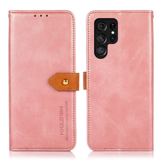 For Samsung Galaxy S25 Ultra 5G KHAZNEH Dual-color Cowhide Texture Flip Leather Phone Case(Rose Gold) - Galaxy S25 Ultra 5G Cases by PMC Jewellery | Online Shopping South Africa | PMC Jewellery | Buy Now Pay Later Mobicred