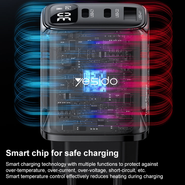 Yesido YC69 30W USB + Dual USB-C / Type-C Digital Display Charger, Specification:EU Plug(Black) - free shipping - PMC TechLife - Order now!