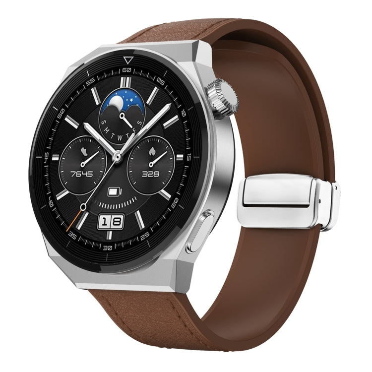 22mm Magnetic Silver Buckle Silicone Leather Watch Band(Dark Brown) - free shipping - PMC TechLife - Order now!