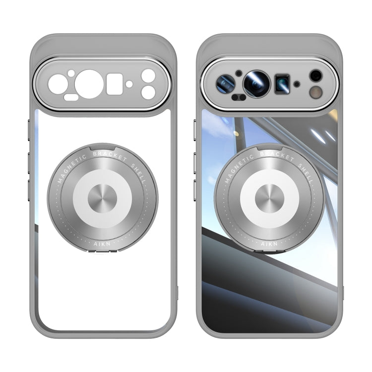 For Google Pixel 9 / 9 Pro 360 Holder Magsafe Acrylic Hybrid TPU Phone Case(Grey) - Google Cases by PMC TechLife | Online Shopping South Africa | PMC TechLife | Buy Now Pay Later Mobicred