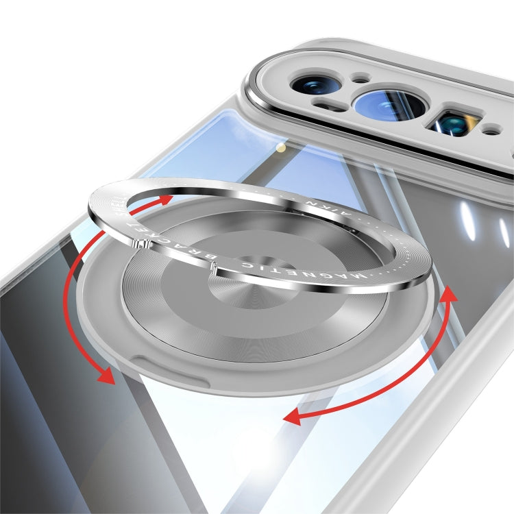 For Google Pixel 9 / 9 Pro 360 Holder Magsafe Acrylic Hybrid TPU Phone Case(Grey) - Google Cases by PMC TechLife | Online Shopping South Africa | PMC TechLife | Buy Now Pay Later Mobicred